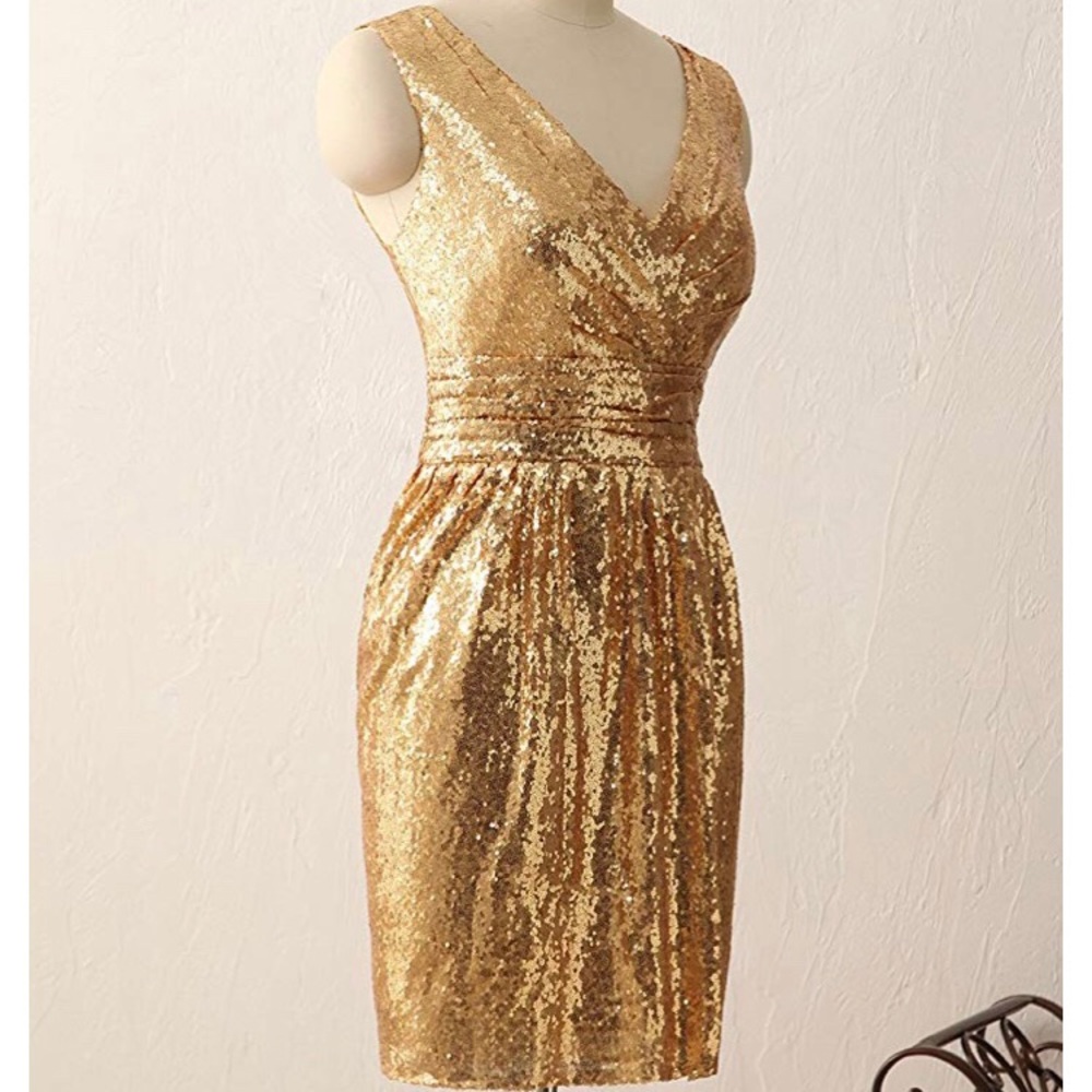 Short Gold Cocktail Dress with Zipper Back